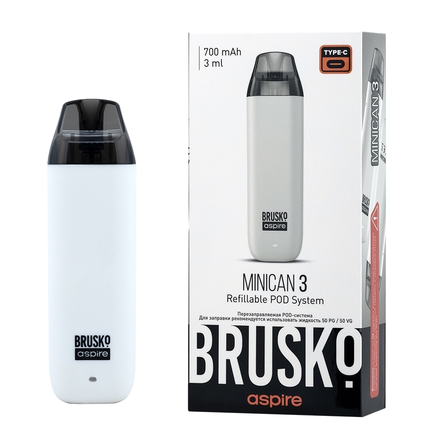 Перезаправляемая Под-Система Бруско Миникан 3 (Brusko Minican 3) 700 mah, Белый