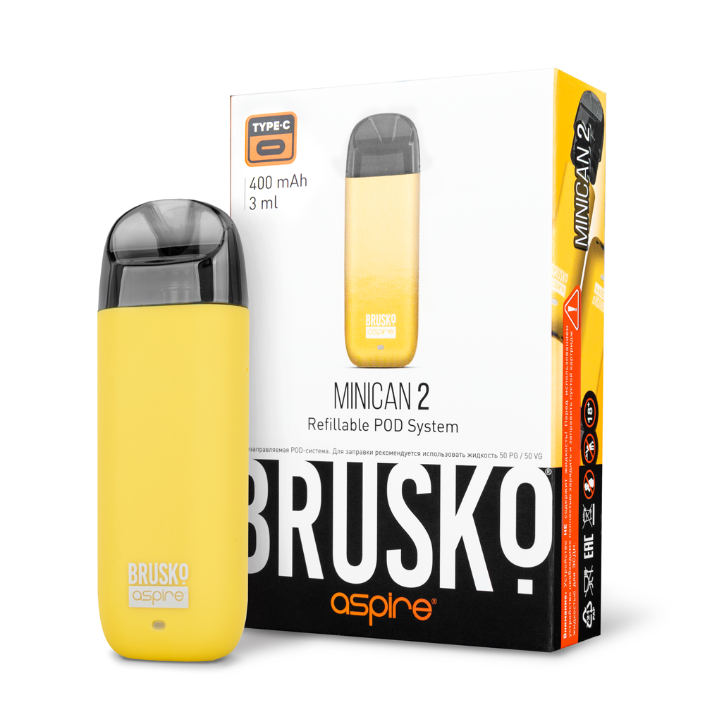 Перезаправляемая Под-Система Бруско Миникан 2 (Brusko Minican 2) 400 mah, Желтый